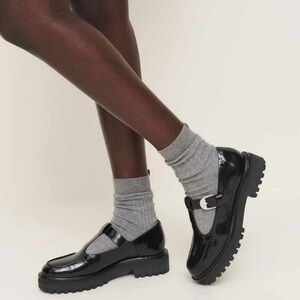 Reformation Abalonia Chunky Maryjane Black Patent T-strap Buckle Leather Loafer